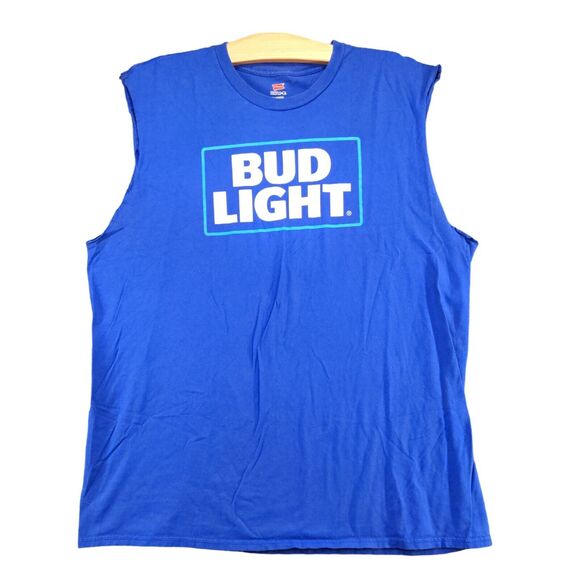 Hanes Nano-T Men's Bud Light Graphic Tank Top Blue XL Sleeveless Crew Neck - Picture 1 of 12